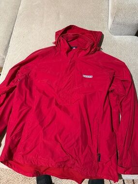 Chaps Men's Bright Red Hooded Pullover Raincoat